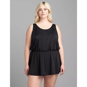 SWIM by CACIQUE Women's Black Modest No-Wire Blouson Swim Dress 18 NWOT